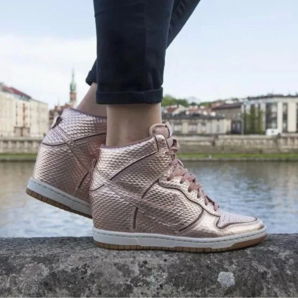 Nike Dunk Sky Hi Rose Gold Wedge High Top Sneakers Size 8